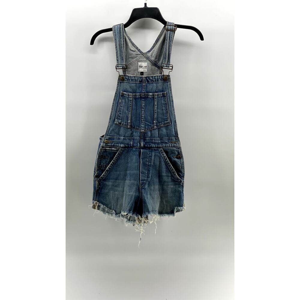 TAYLOR HILL BY JOE'S Women's Blue Denim Frayed Cuffed Hem Short Overall SZ XS